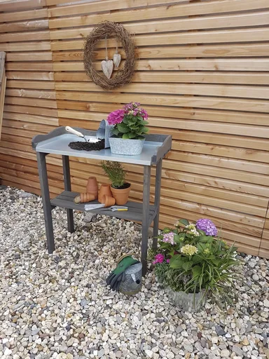 "Planting table with galvanized work surface, grey image"