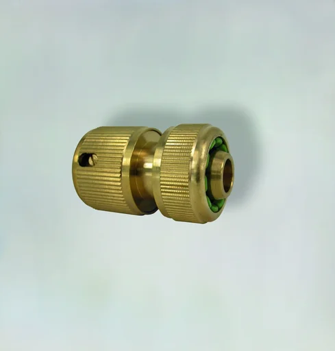 "Brass hose connector, plug-in system for 1/2", with water stop image"