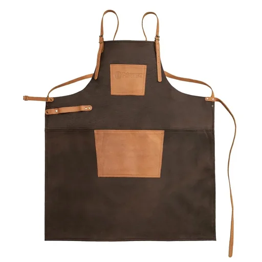 "Buffalo leather apron with crossed back strap image"
