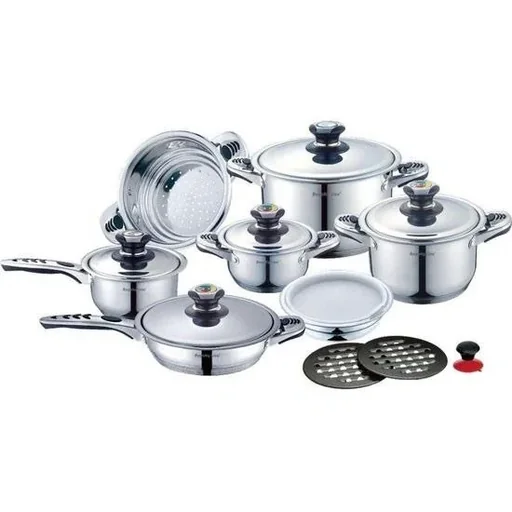 "16-piece stainless steel cookware set with metal lids image"