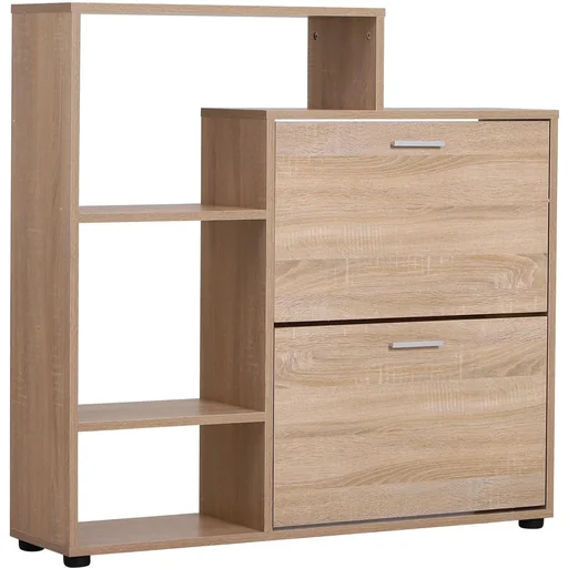 "Shoe cabinet shoe rack shoe tipper shoe chest 2 flaps 20 shoes wood natural 101.5 x 25.5 x 98 cm image"