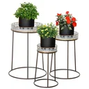 Flower stand set of 3 made of metal for flower pots, stackable, coffee and silver