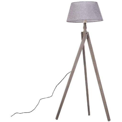 "Floor lamp Tripod Scandinavian 40W wood + linen beige 52 x 52 x 146 cm image"