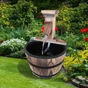 Garden fountain, ornamental fountain, barrel fountain, waterfall, wooden barrel, dark brown, 27 x 37 cm