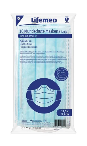 "3-ply face mask, pack of 10, blue image"