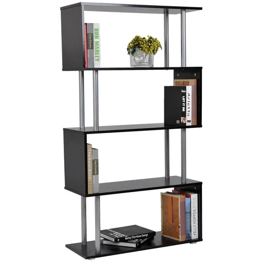 "Freestanding shelf 4 compartments room divider corner shelf wall shelf black image"