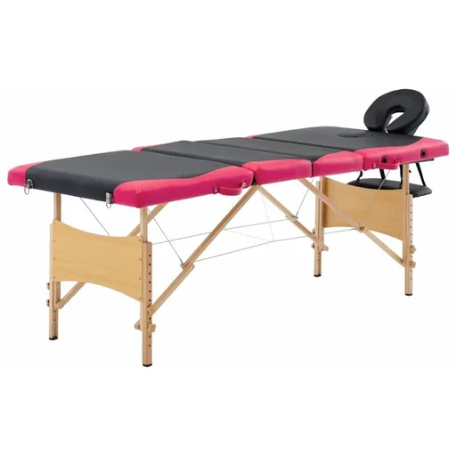 "Folding massage table 4 zones wood black and pink image"