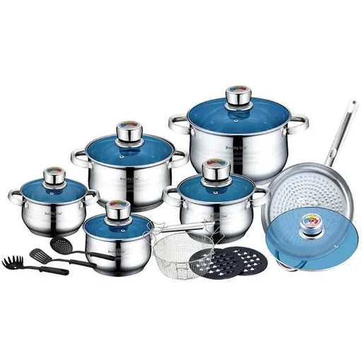 "18-piece stainless steel cooking set with metal lids image"