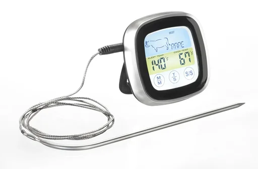 "Digital roasting and grilling thermometer with touchscreen image"