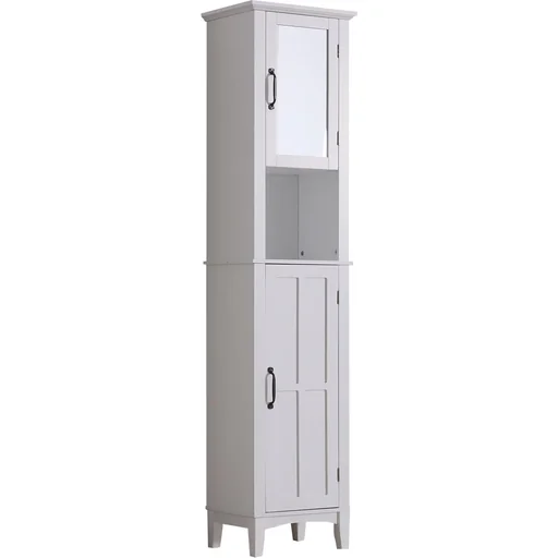 "Bathroom cabinet wall cabinet with mirror adjustable shelves wood white 40 x 30 x 170 cm image"