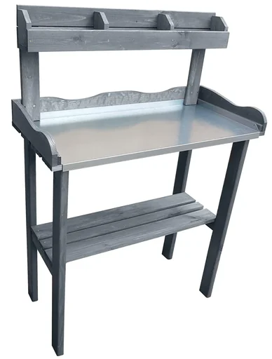 "Planting table with shelf, grey image"