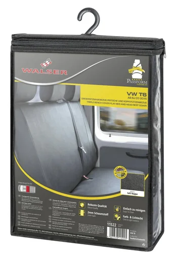 "Fitted seat covers VW T6 for 3-seater bench platform rear made of artificial leather from model year 07/2015 to today image"
