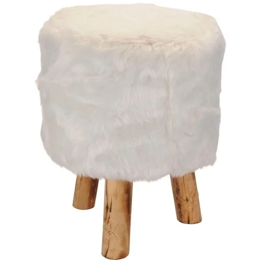 "Stool with fur - 29 x 29 x 39 cm - White image"
