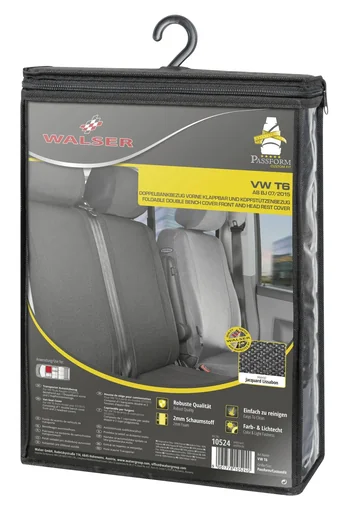 "Fitted seat covers VW T6 for double bench front foldable made of fabric from model year 07/2015 to today image"