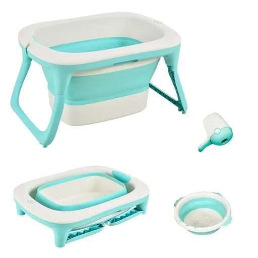 "Foldable baby bath with sink and shampoo cup image"
