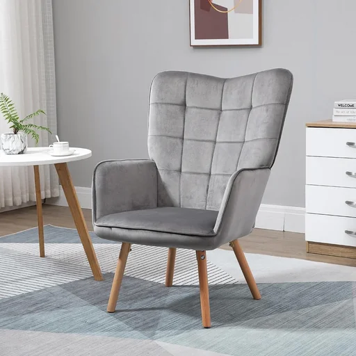 "Living room chair Dining room chair Armchair Single armchair with backrest Armrests Velvety polyester Foam Beechwood image"
