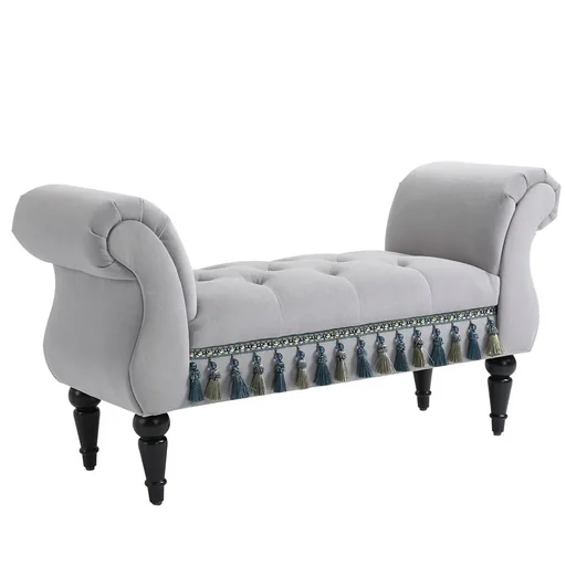 "Luxury bench upholstered bench stool bench polyester rubber foam grey 117 x 40 x 58 cm image"
