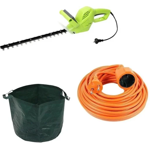 "Electric garden hedge trimmer 500 Watt - Blade length 410 mm INCL garden waste bag - 65 L and extension cable 10 M image"