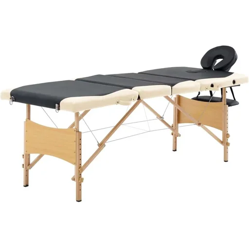 "Folding massage table 4 zones wood black and beige image"