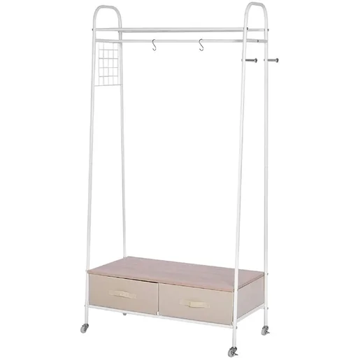 "Clothes rack with drawers and hooks made of metal and wood, white, L99 x W47 x H185 cm image"