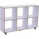 6 compartments rolling shelf bookcase standing shelf with 5 wheels wood white 120 x 30 x 80 cm