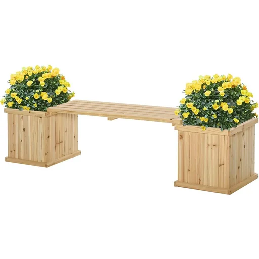 "Garden bench with 2 planters, wooden bench with flower box, garden wooden bench, park bench, natural, 176 x 38 x 40 cm image"