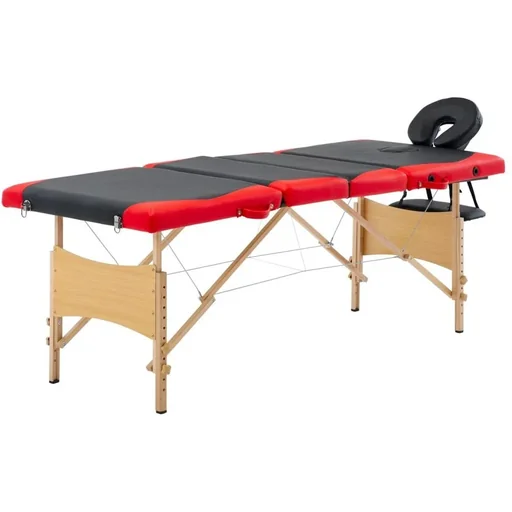 "Folding massage table 4 zones wood black and red image"