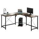 Computer desk, L-shaped corner desk, writing desk, office table, E1 chipboard + metal, black + brown, 150 x 150 x 75