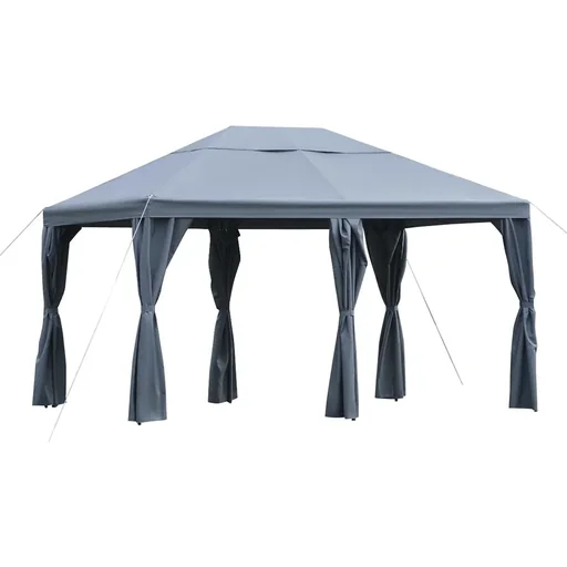 "Garden gazebo, gazebo, garden tent, marquee, party tent with 6 side walls, metal + polyester, grey, 4 x 3 x 2.85 m image"