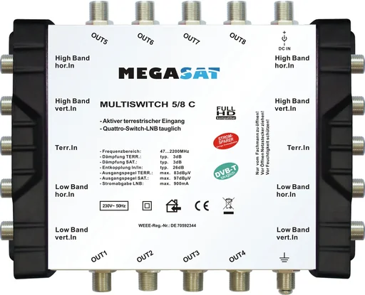 "Multiswitch 5/16 C - Expandable system. Suitable for 1 satellite up to 16 participants per multiswitch. image"