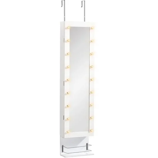 "Hanging jewelry cabinet with LED mirror cabinet with drawer shelf wall mirror door mirror height adjustable white 130 cm image"