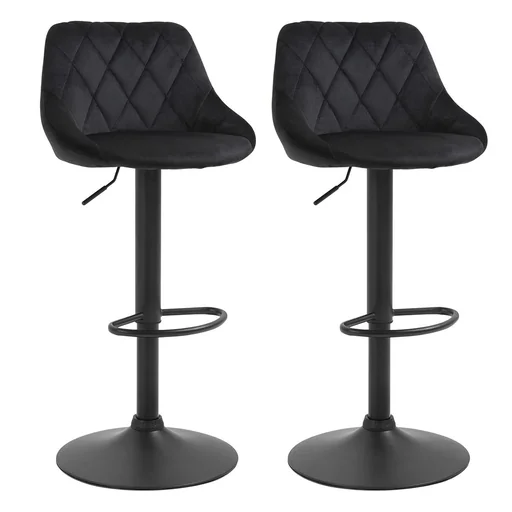 "Set of 2 bar stools, swivel, padded high stool, height-adjustable bar stool without armrests, tufted backrest, footrest image"