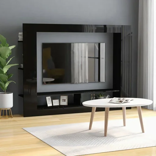 "TV cabinet 152x22x113 cm high-gloss black image"