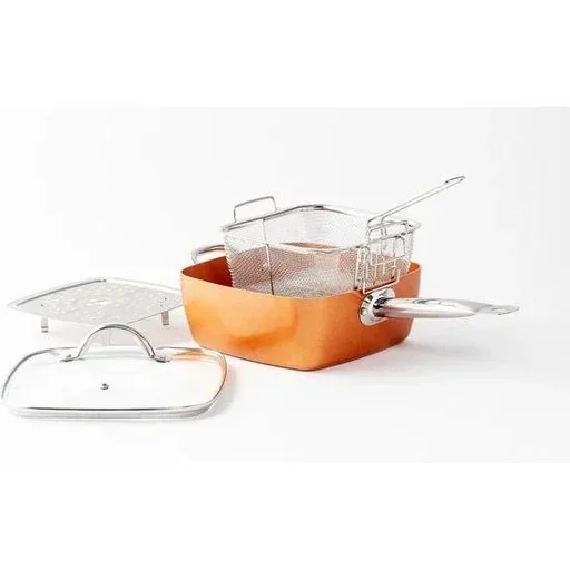 "Multi-purpose pan - deep fryer / deep fryer basket - non-stick coating - marble coating - orange image"
