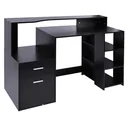 Desk with shelf, computer desk, office desk with table top for printer, drawer, MDF metal, black, 137 x 55 x 92 cm