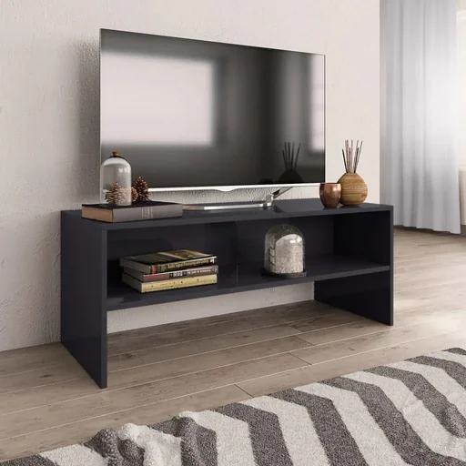"TV cabinet 100x40x40 cm chipboard high gloss grey image"