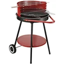Charcoal grill round grill on wheels with shelf metal red