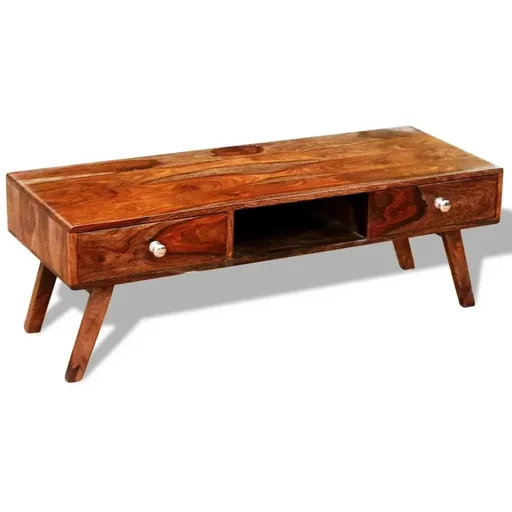 "TV cabinet with 2 drawers 40 cm solid Sheesham wood image"