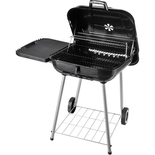 "Charcoal grill, grill cart, stand grill with wind protection, 2 x storage compartments, metal, black, 96 x 61 x 83 cm image"