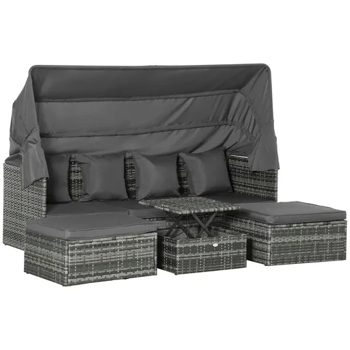 "Poly Rattan Lounge Set Lounge group with sunroof folding roof seating group sun island including cushions and side table garden image"