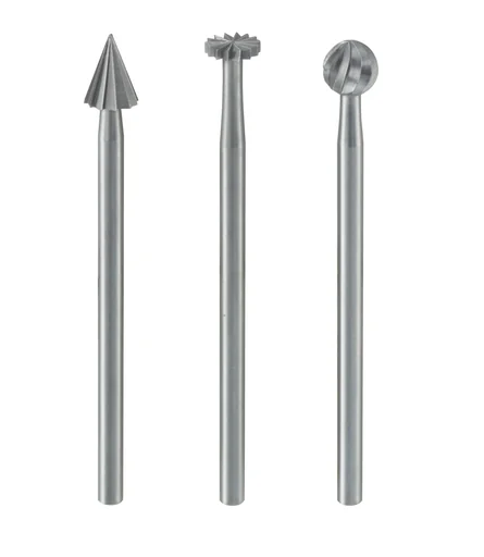 "Fine milling cutter set (tungsten-vanadium steel), 3-piece (wheel, ball, cone) image"