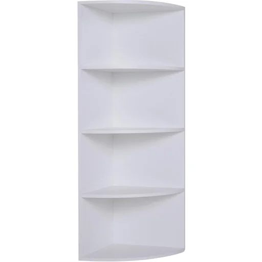 "Corner shelf, standing shelf, bookcase, decorative shelf, wooden shelf, fan-shaped, 4 compartments, white, 39.5 x 39.5 x 120 cm image"