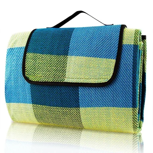 "Picnic blanket with practical carrying handle 2x2m light blue yellow image"