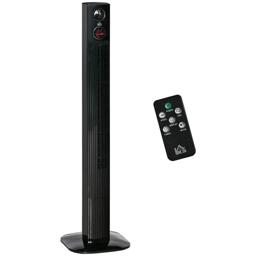"Tower fan aroma diffuser timer function 3 ventilation levels 45W 70° oscillation black 31.5 x 31.5 x 117 cm image"