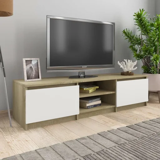 "TV cabinet 140x40x35.5 cm white and Sonoma oak image"