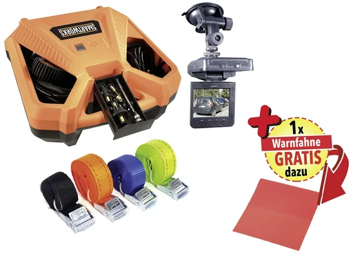 "Compressor "Air Box" 1100 Watt + HD car camera including accessories + lashing strap set, 5 pieces FREE warning flag image"