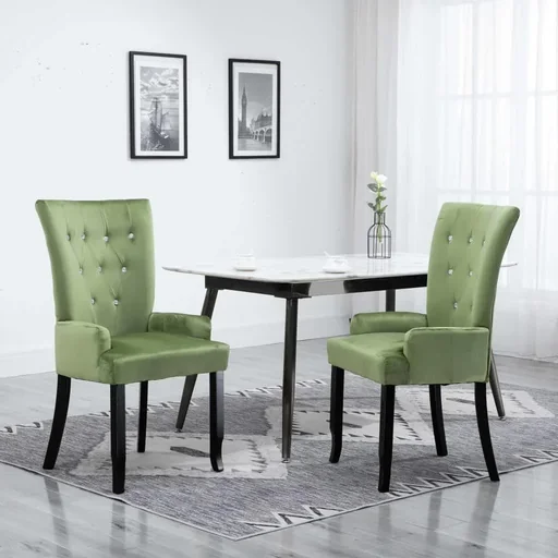 "Dining chair with armrests velvet light green image"
