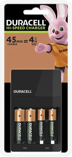"Charger for NiMH batteries including 2 x AA (1300mAh) and 2 x AAA (750mAh) image"