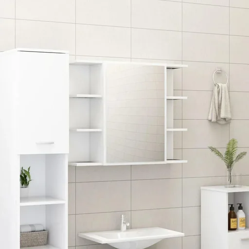 "Bathroom mirror cabinet 80x20.5x64 cm chipboard white image"
