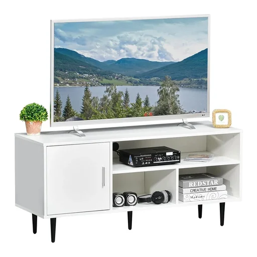"TV table TV cabinet with cupboard shelves TV board for TVs up to 60'' living room bedroom chipboard metal image"